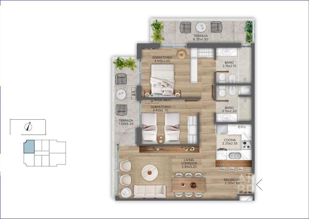 Apartamento  de dos dormitorios en venta en Pocitos - 1104