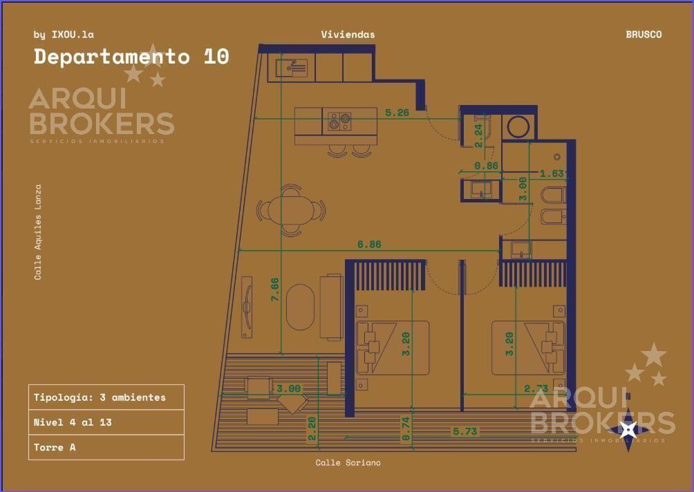 Apartamento de 2 dormitorios en venta en Centro - 1110A