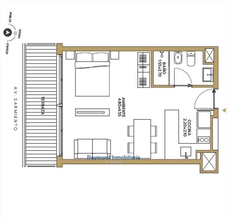 Venta Apartamento con Renta Pocitos Monoambiente 1 Baño Ter