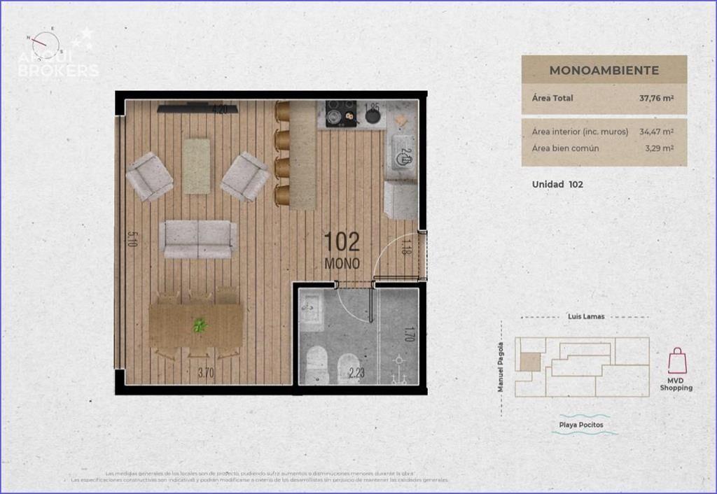 Apartamento monoambiente en venta en Pocitos - 102