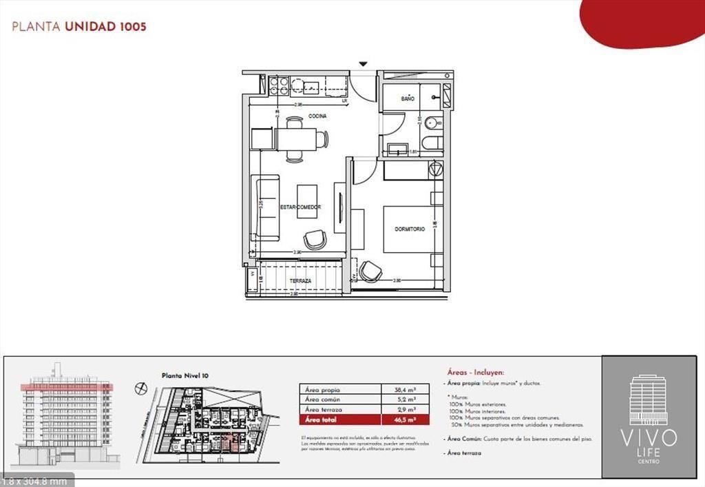 Venta apartamento 1 dormitorio Vivo Life Centro