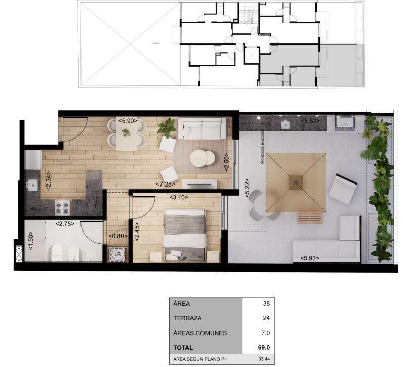 Apartamento de un dormitorio en venta en Cordón Sur - 001