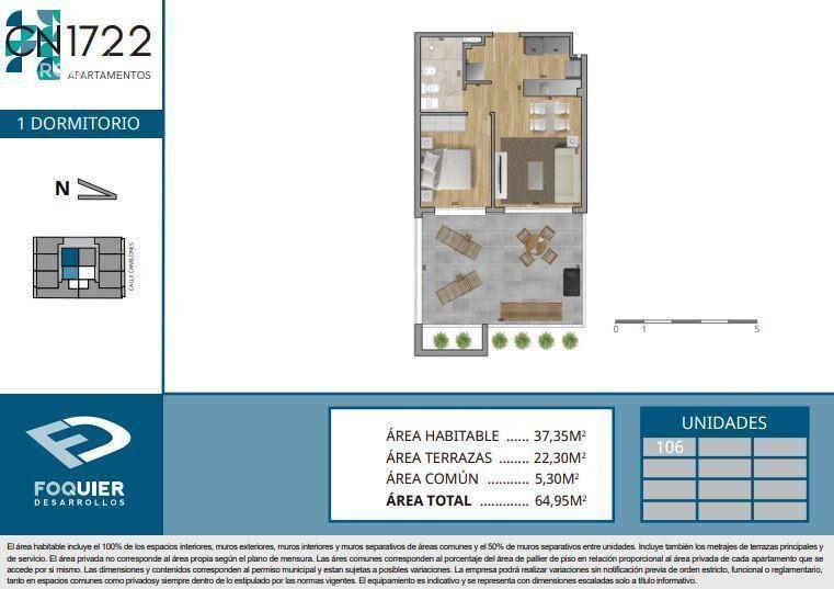 Apartamento de un dormitorio con patio en venta en Cordón -