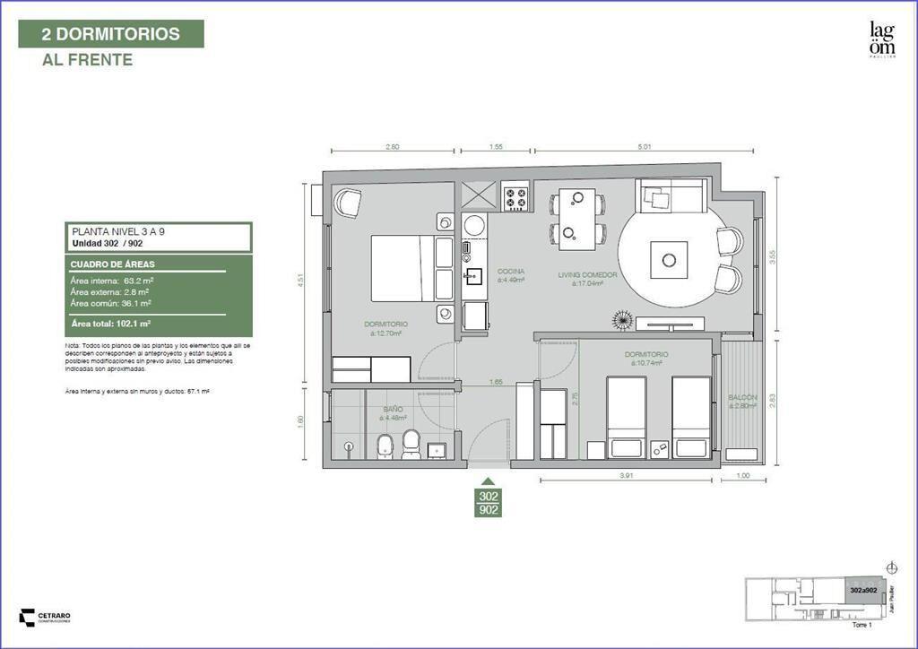 Apartamento de dos dormitorios en venta en Cordón - 702