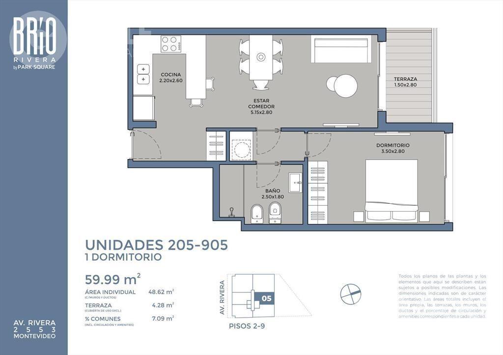 Venta de apartamento de 1 dormitorio con terraza en Pocitos