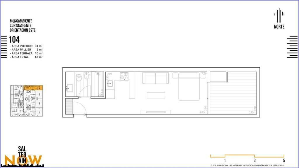 Apartamento monoambiente con patio en venta en Cordón - 104