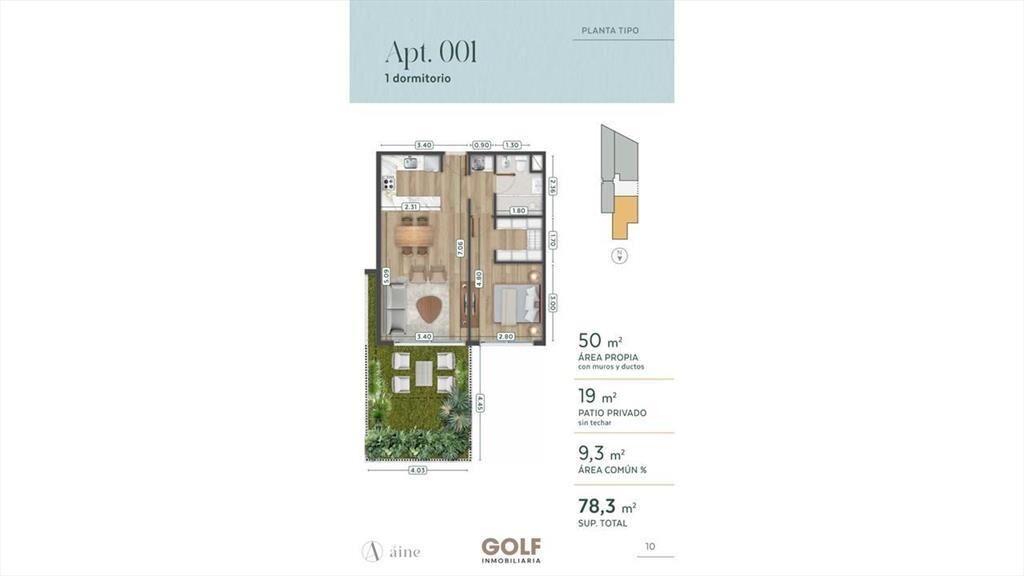 Venta apartamento de 1 dormitorio con terraza en Pocitos