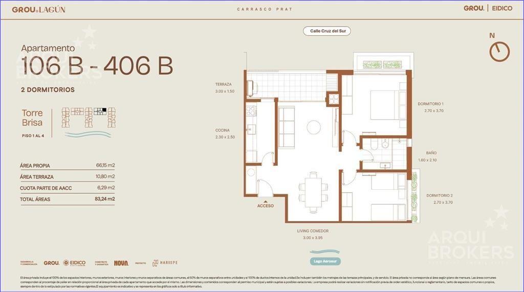 Apartamento de dos dormitorios en venta en Carrasco Este -