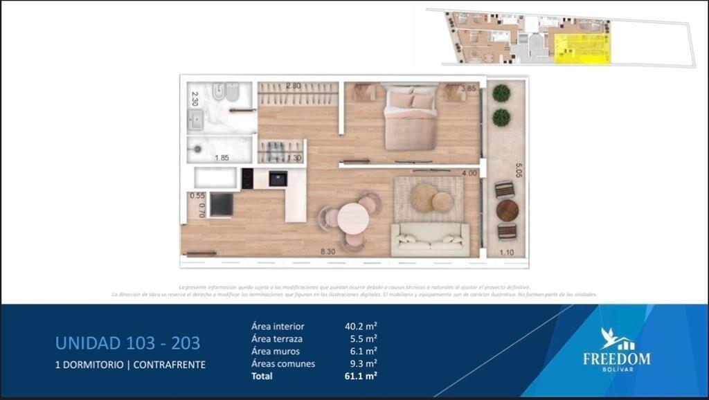 VENTA 1 DORMITORIO TERRAZA POCITOS POZO
