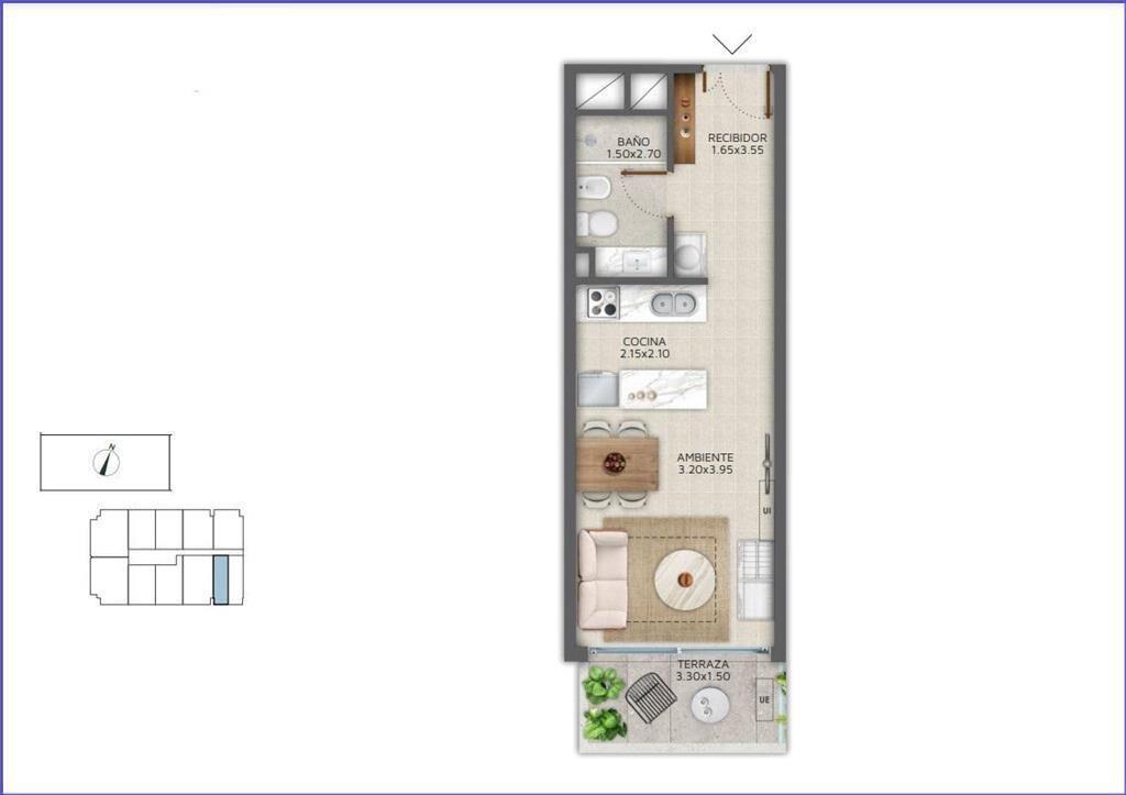 Apartamento monoambiente en venta en Pocitos - 710