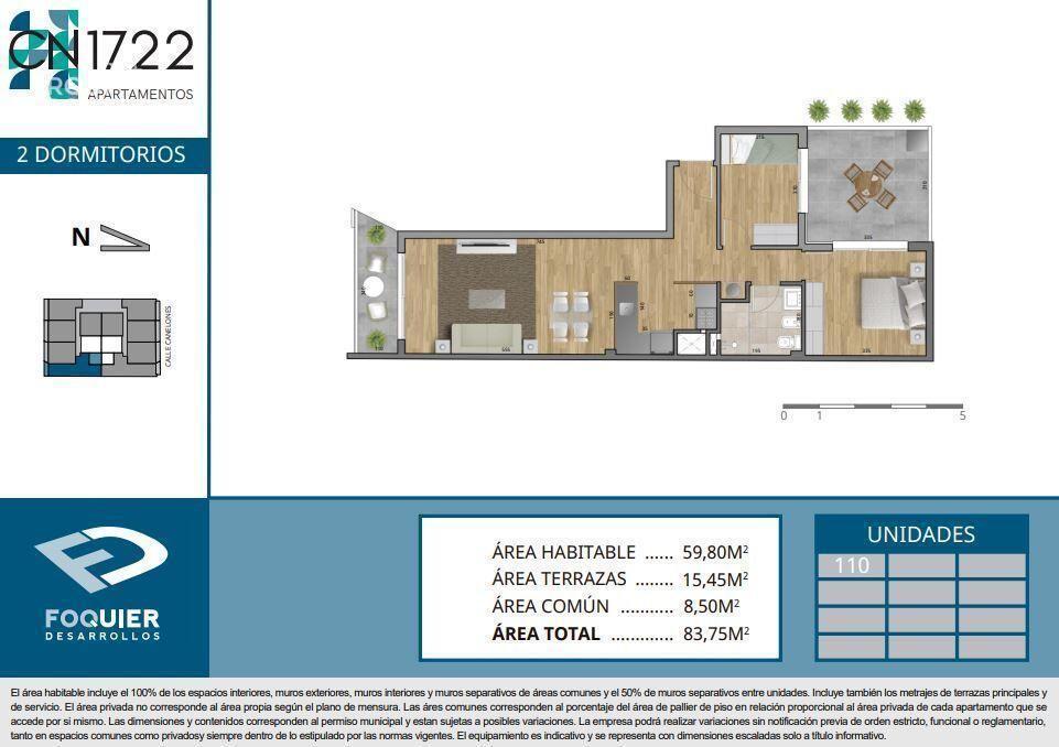 Apartamento de dos dormitorios con patio en venta en Cordón