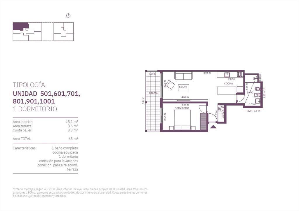 Venta de Apartamento con 1 dormitorio en Centro