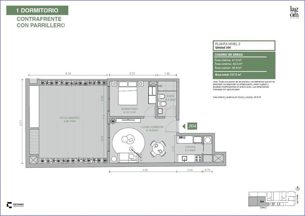 Apartamento de un dormitorio con patio en venta en Cordón -