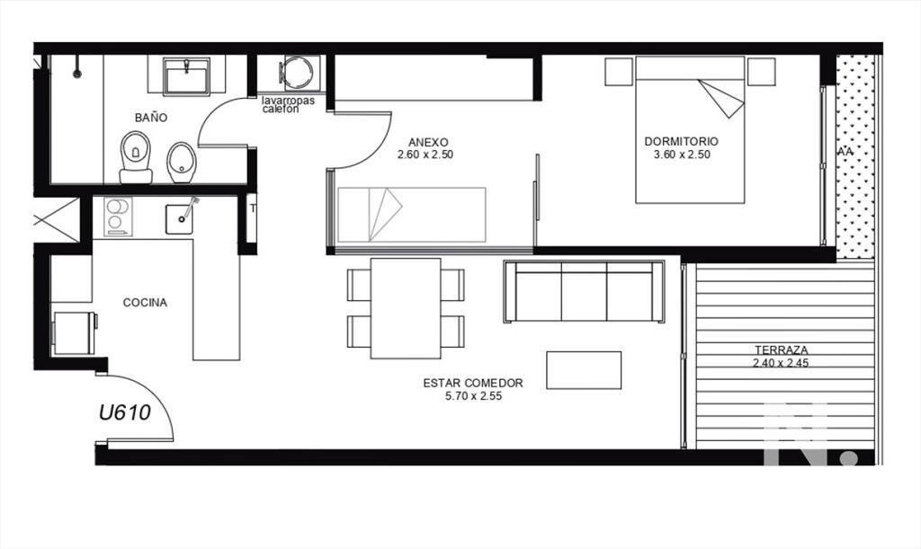 Venta Apartamento 1 dormitorio en Proyecto Andes City, Cent