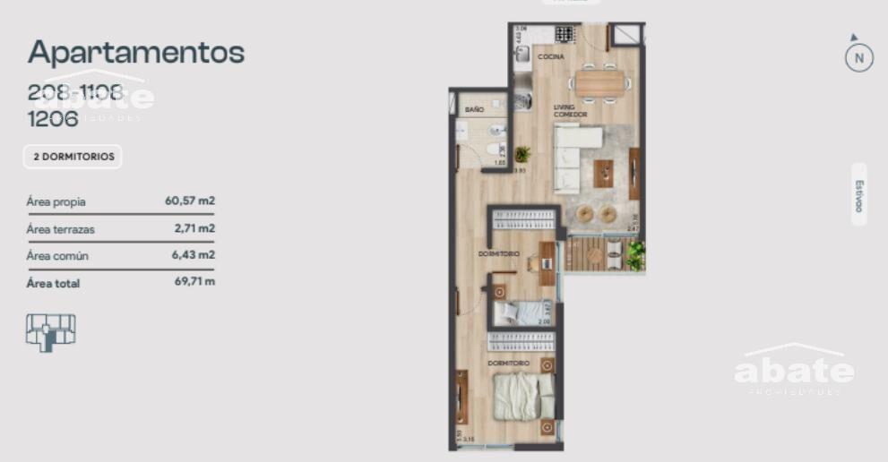 Apartamento 2 dormitorios con Terraza A ESTRENAR en Parque