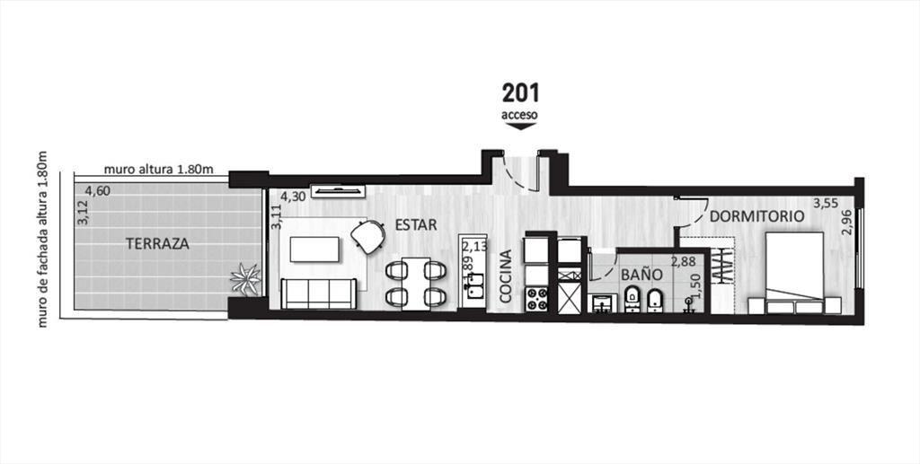 Alquiler apartamento 1 dormitorio con patio en Cordón a est