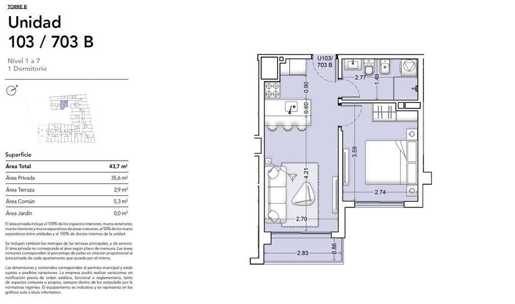 Venta de apartamento de 1 dormitorio en Ventura Nordico