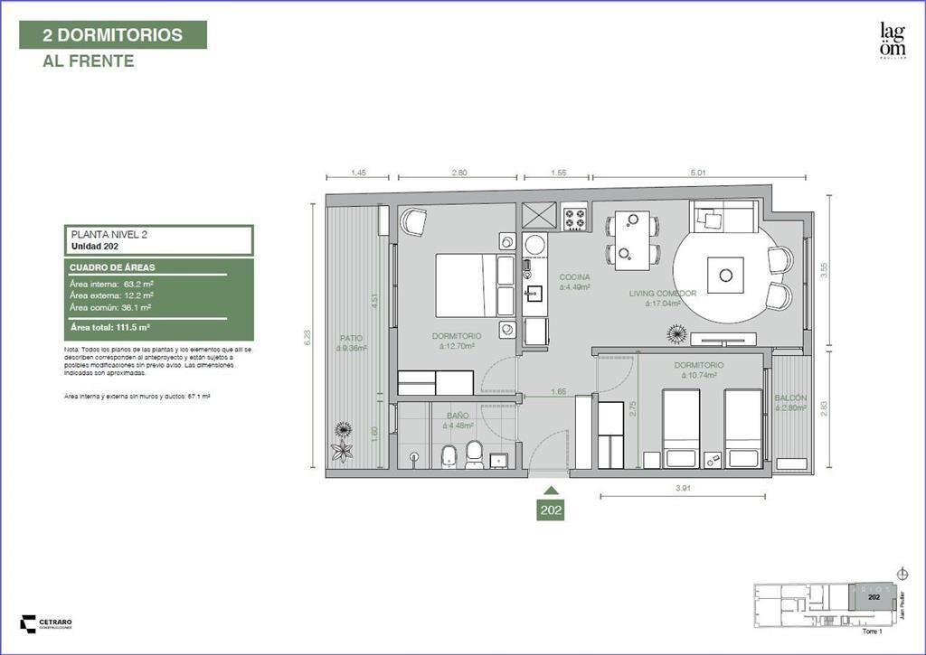 Apartamento de dos dormitorios en venta en Cordón - 202