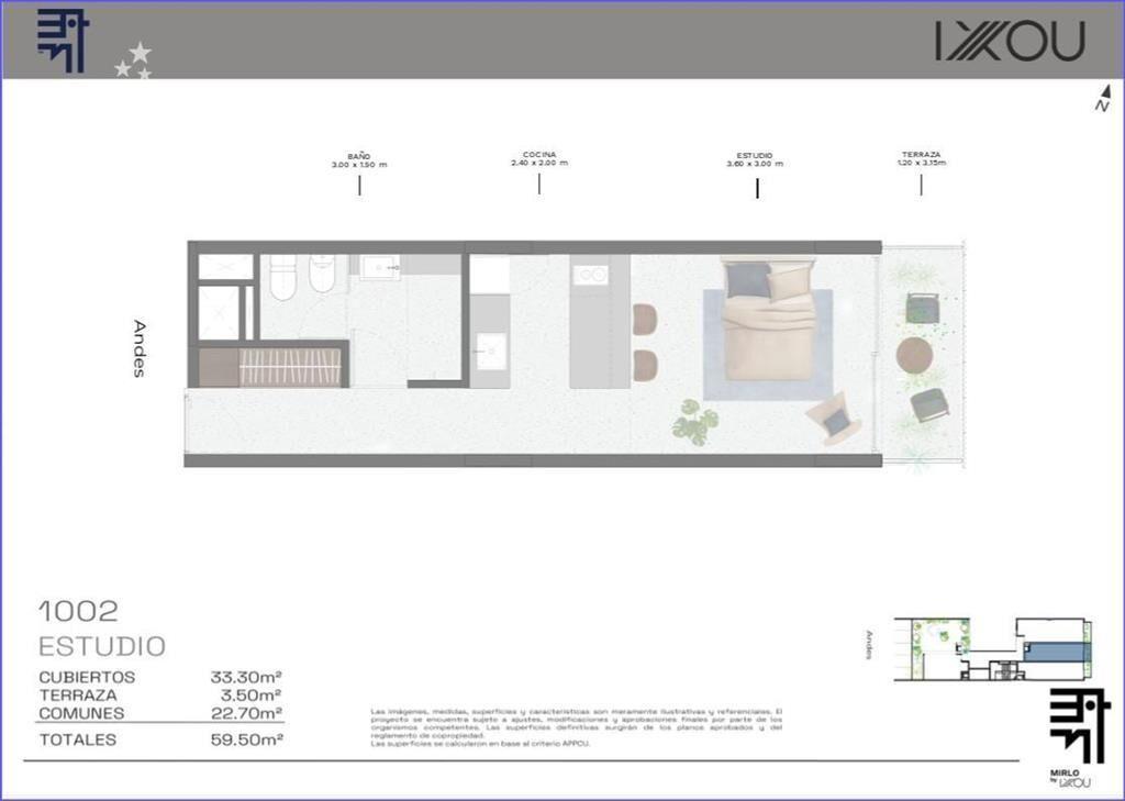Apartamento monoambiente en venta en Barrio Sur - 1002