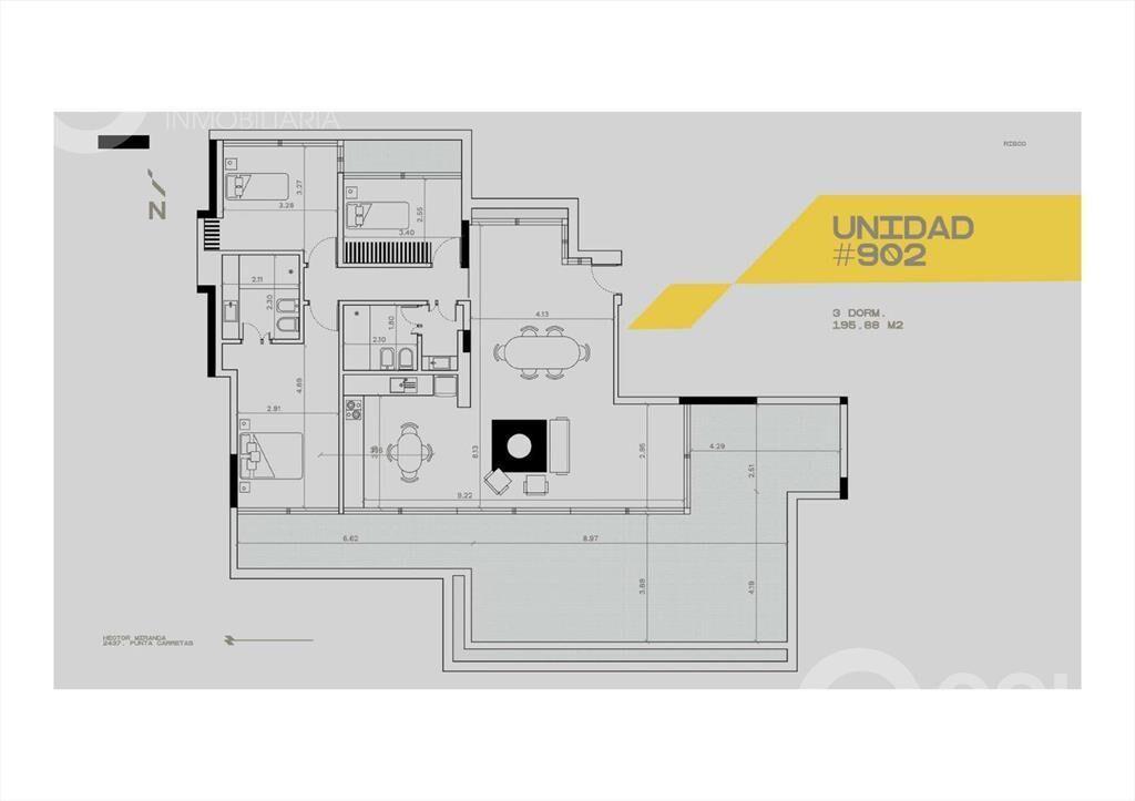 Venta de apartamento de 3 dormitorios con terraza en Punta