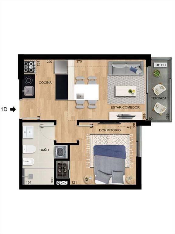 Vendo apartamento de 1 dormitorio con terraza, entrega 08/