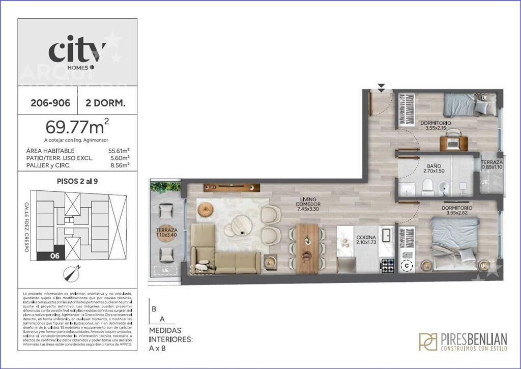 Apartamento de dos dormitorios en venta en Cordón - 806