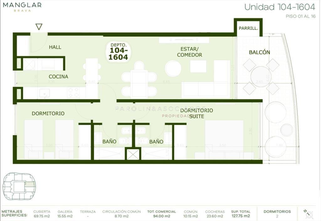 Departamento en Venta de 2 dormitorios en Manglar