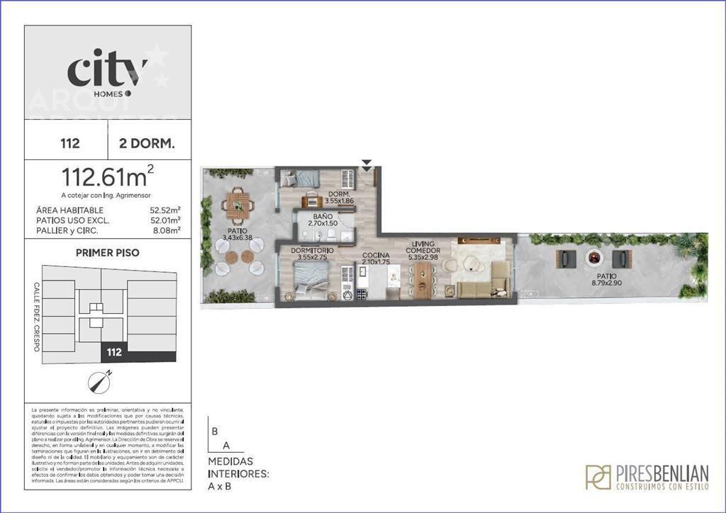 Apartamento de dos dormitorios con patio en venta en Cordón