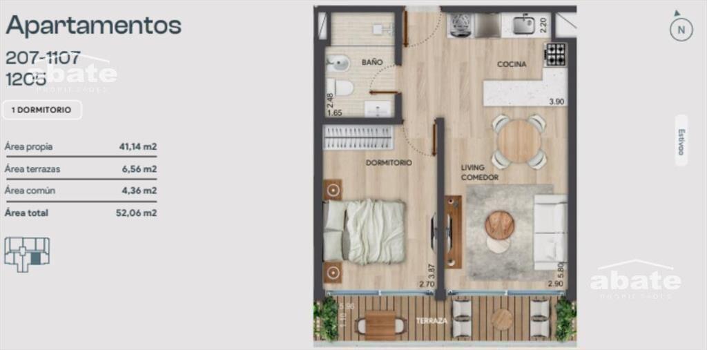 Apartamento 1 dormitorio con Terraza A ESTRENAR en Parque B