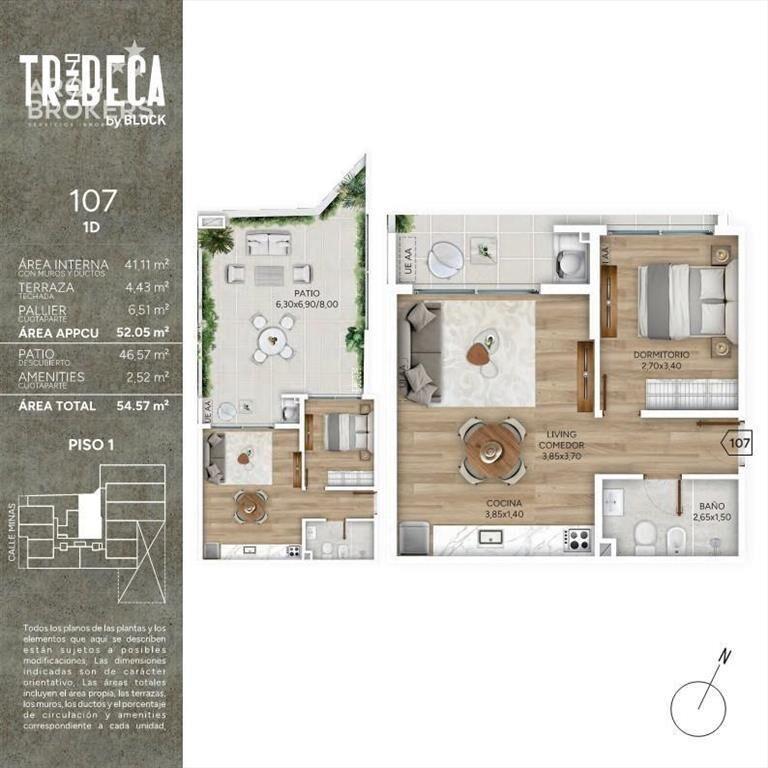 Apartamento de un dormitorio con patio en venta en Cordón S