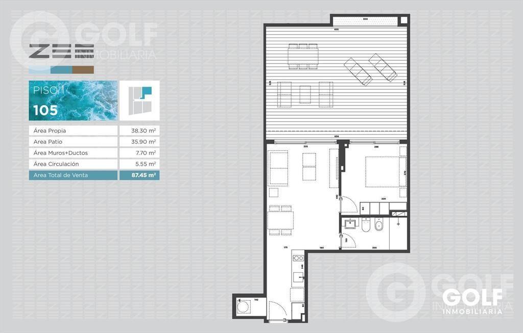 Venta de apartamento de 1 dormitorio con terraza en rambla