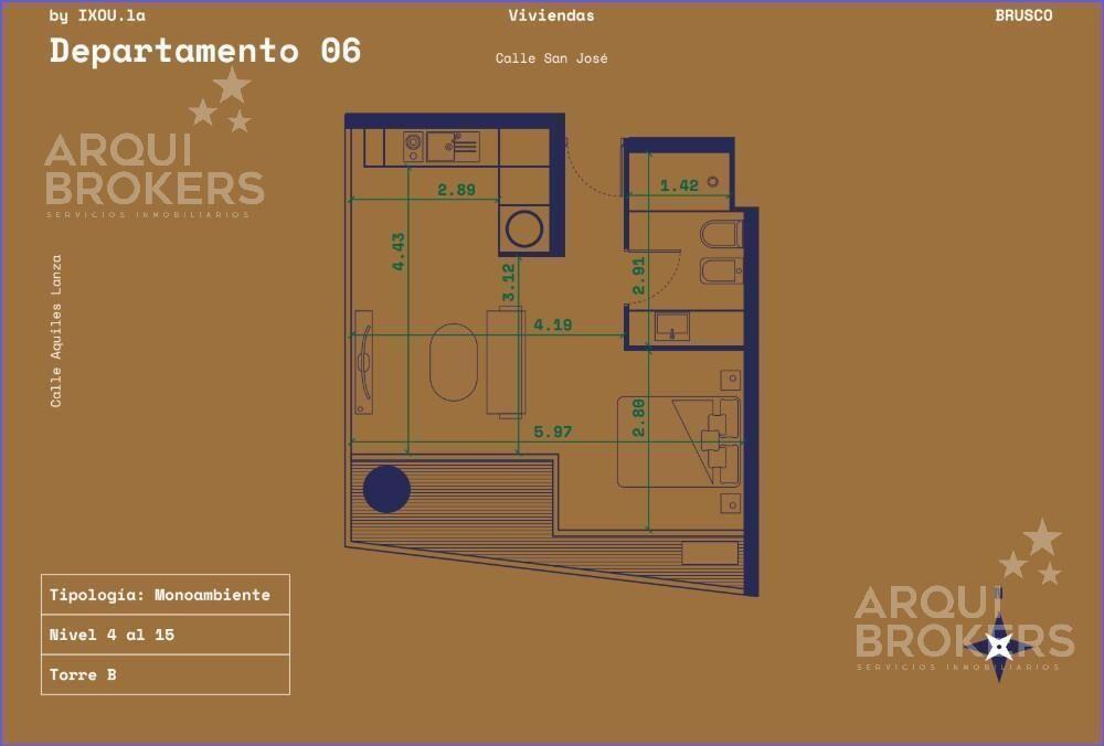 Apartamento monoambiente en venta en Centro - 1106B