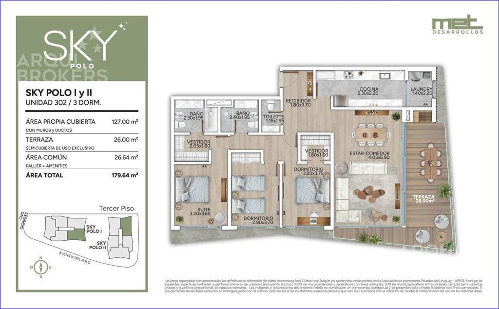 Apartamento de tres dormitorios en venta en Carrasco - 302
