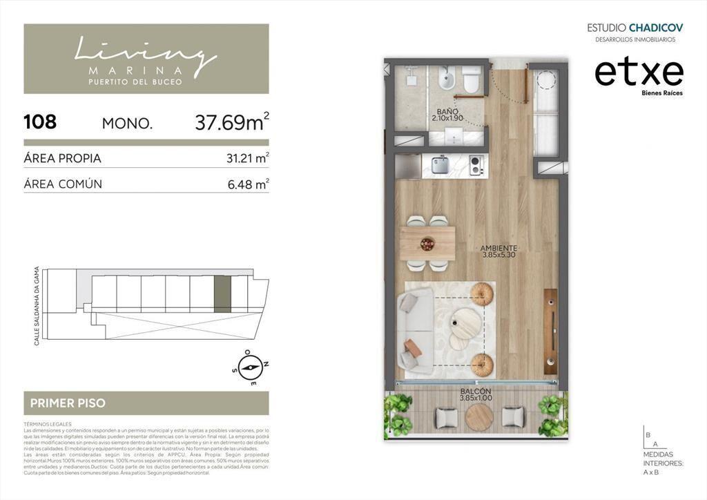 Venta Monoambiente +terraza, Living Marina Puertito del B...