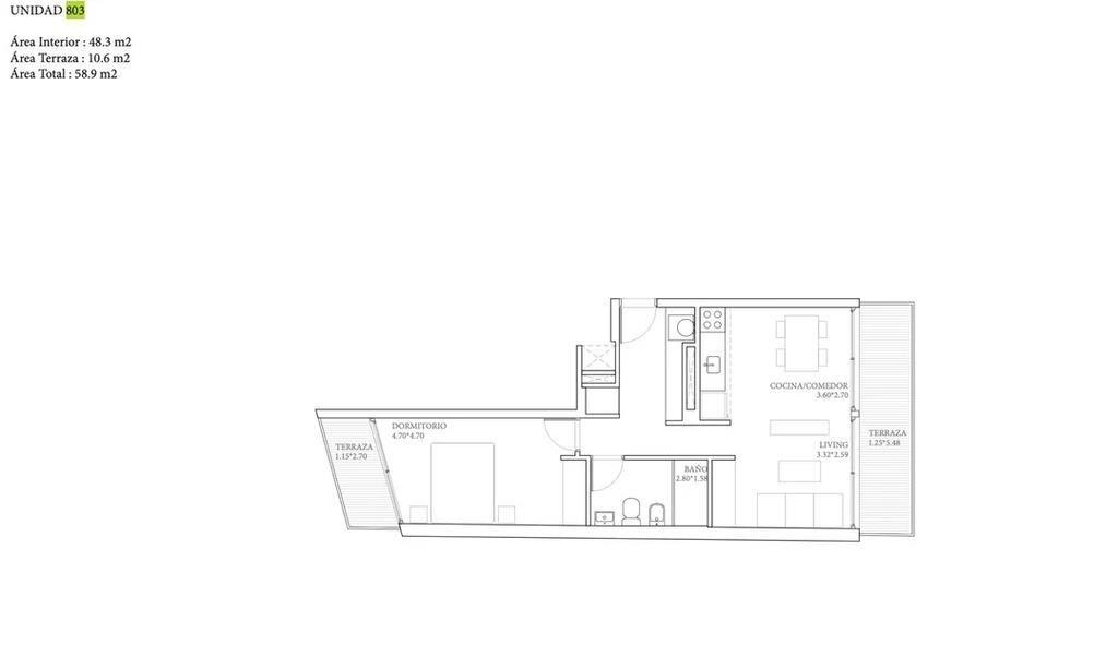 Venta de apartamento de 1 dormitorio con dos terrazas en Epi