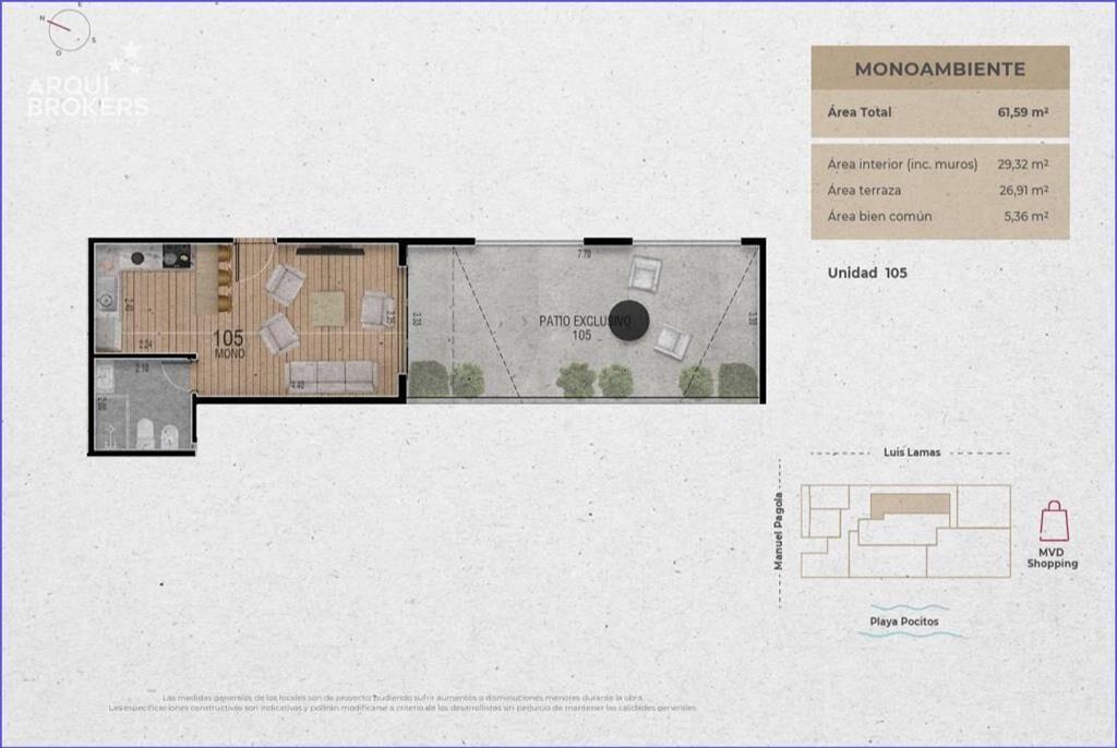 Apartamento monoambiente con patio en venta en Pocitos - 10