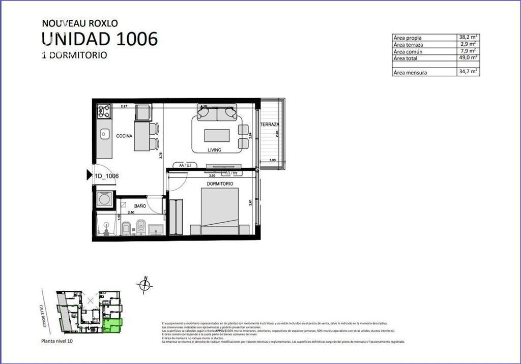 Apartamento de un dormitorio en venta en Cordón - 1006