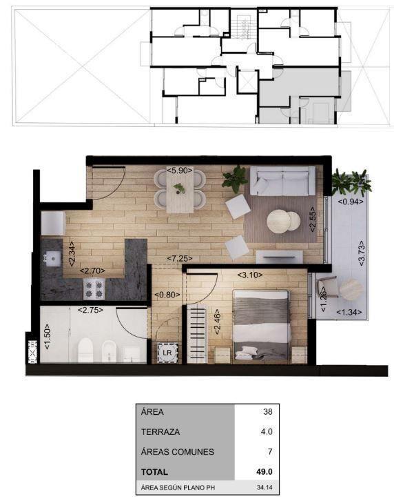 Apartamento de un dormitorio en venta en Cordón Sur - 801