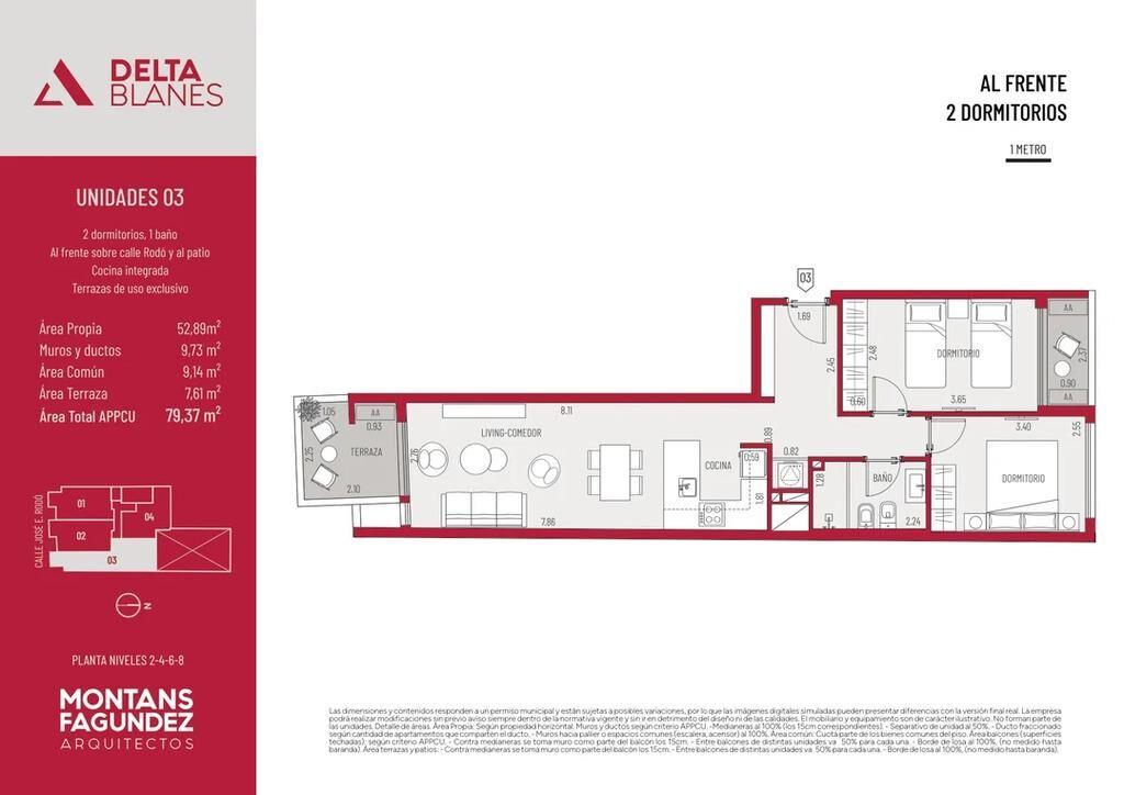 Venta de apartamento de 2 dormitorios en Delta Blanes, Cordó