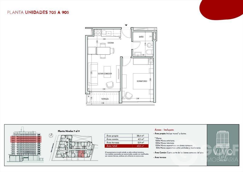 Venta de apartamento de un dormitorio con terraza- Centro