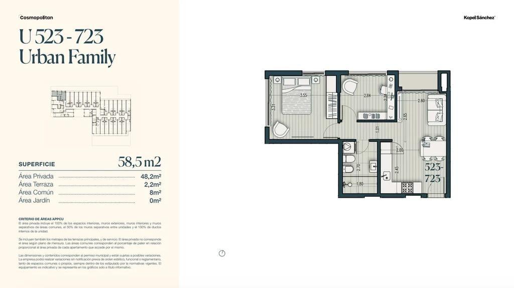Venta de apartamento de 2 dormitorios en Cosmopolitan, Parqu