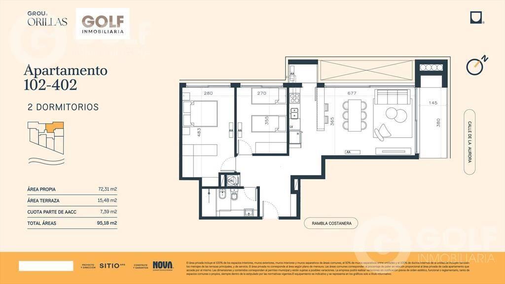 Venta de apartamento de 2 dormitorios con terraza y parrill