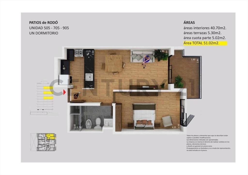 Apartamento + COCHERA de 1 dormitorio al frente con terra...