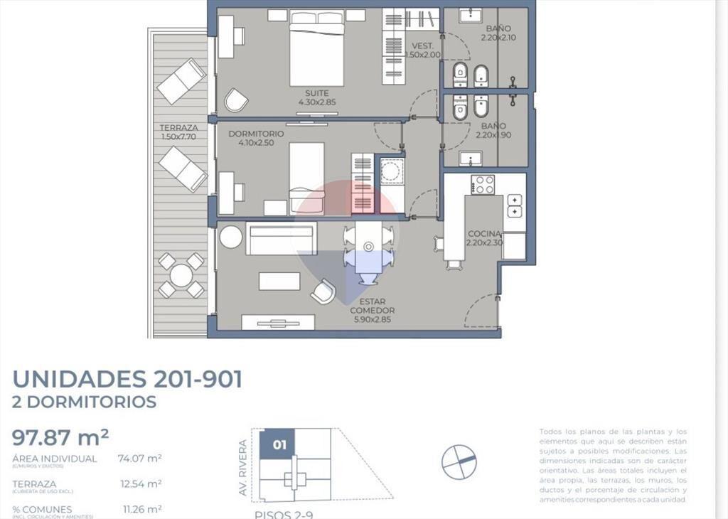 VENTA POCITOS 2 DORMITORIO CON BALCON
