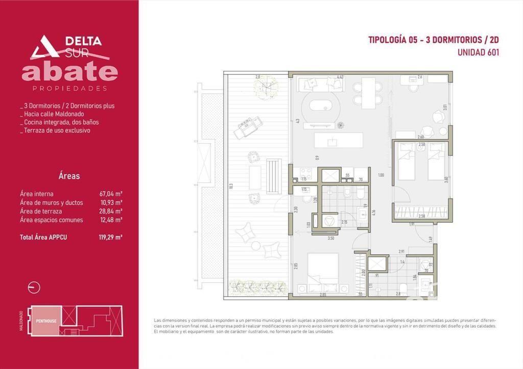 Venta apartamento tres dormitorios en Barrio Sur con terraz