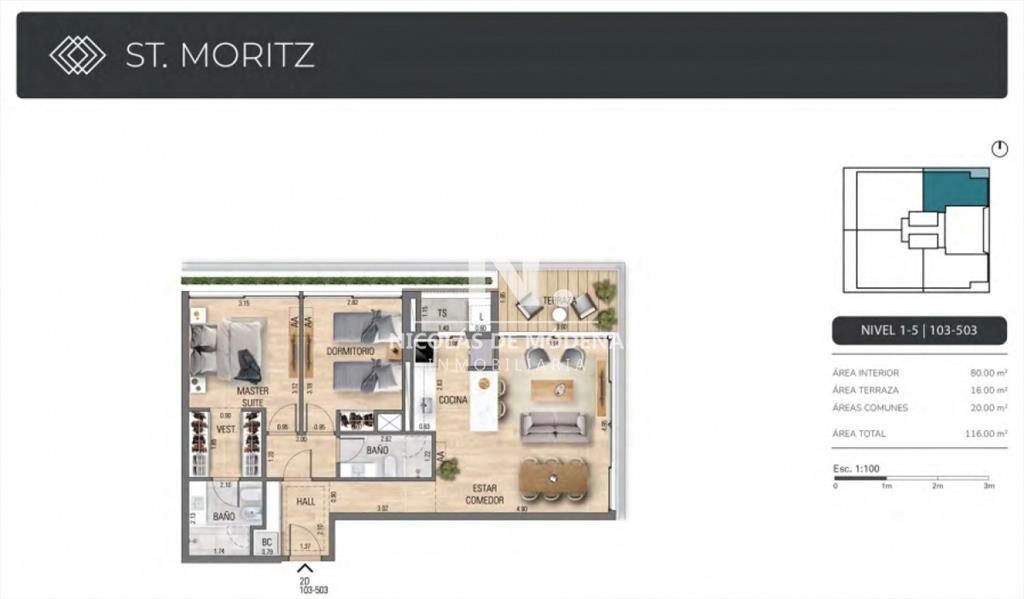 Venta de apartamento a metros del mar de 2 en del