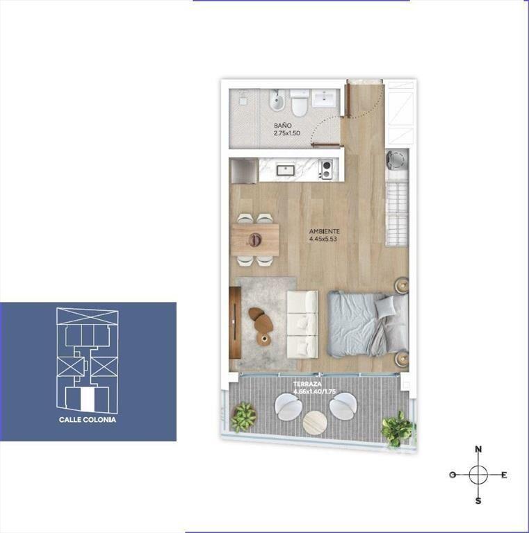 Apartamento monoambiente en venta en Cordón - 908