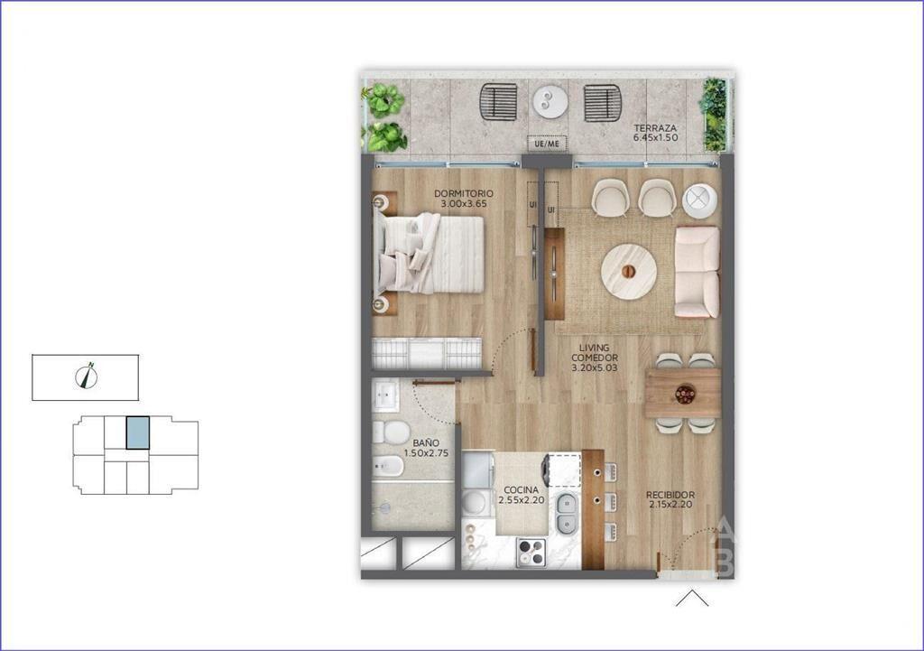 Apartamento de un dormitorio en venta en Pocitos - 1106