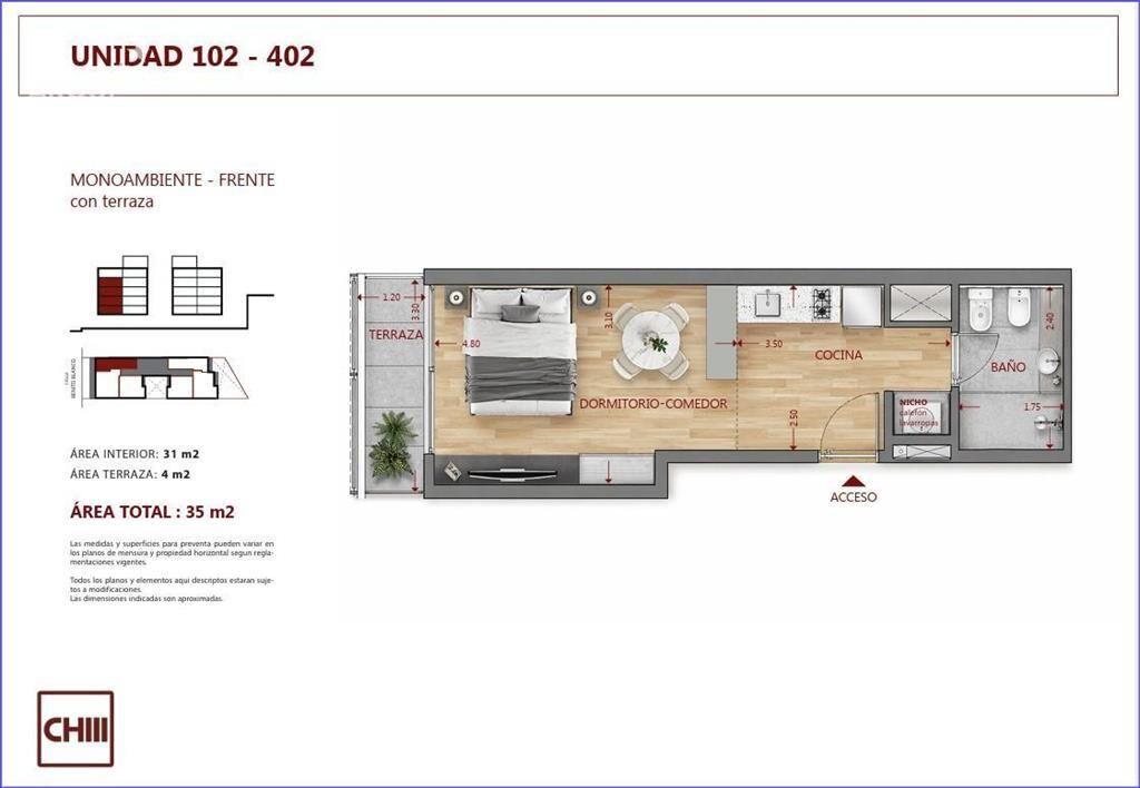 Apartamento monoambiente en venta en Pocitos - 102