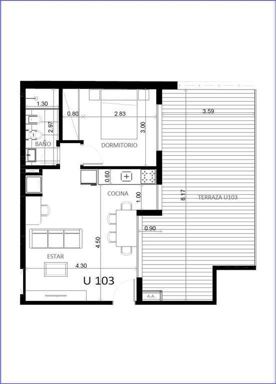 Apartamento de un dormitorio con patio en venta en Cordón S